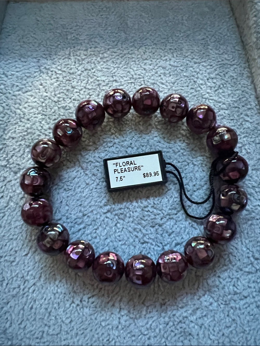 Floral Pleasure 7.5" Purple genuine PAUA shell Stretch Bracelet
